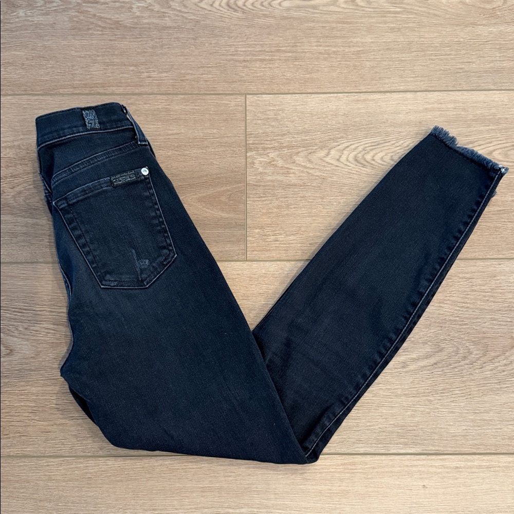 7 for All Mankind black high waist ankle skinny jeans size 24